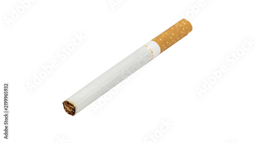 Stack of tobacco cigarettes with brown filters layout isolated on transparent background.
