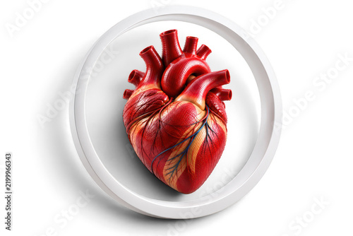 Human heart within a white circular frame symbolizing World Heart Day health awareness Isolated on transparent background