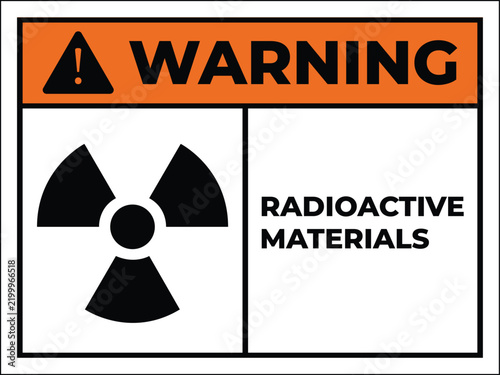Radioactive materials warning sign, industrial radiation hazard alert vector, orange and black safety label for nuclear waste and toxic zones