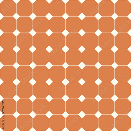 Seamless octagonal tile pattern in warm terracotta and cream colors featuring retro geometric layout for ceramic surfaces wallpaper textiles packaging backgrounds and interior decoration