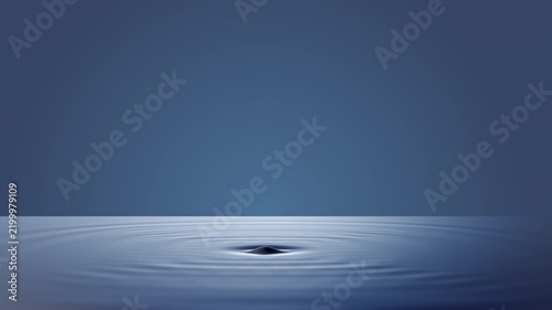 3D animation dark blue water surface with centered circular ripples and reflections, elegant product background. Abstract minimalistic motion graphic.