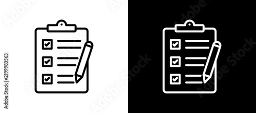 Order Form Line Icon On White and Black Backgrounds.   