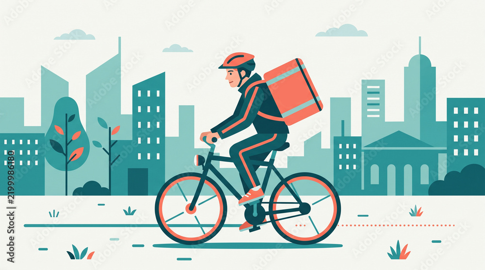 Obraz premium food delivery cycling in the city