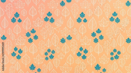 Seamless pattern with autumn leaves on orange background
