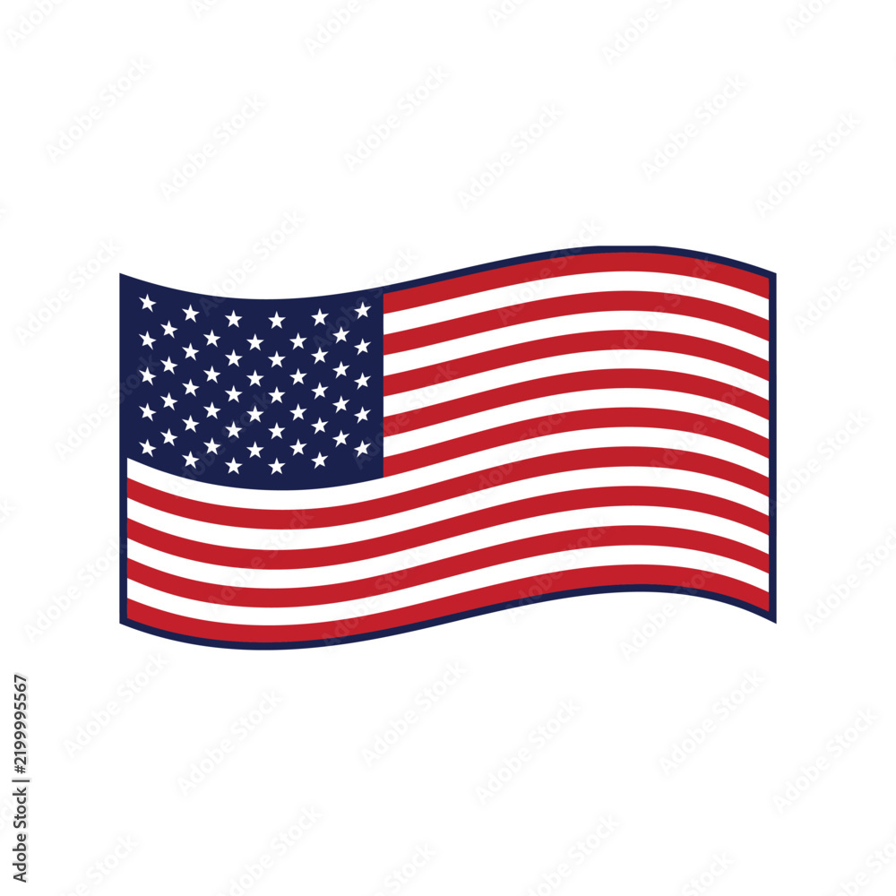 Fototapeta premium Waving United States of America flag illustration with red white and blue stripes and white stars