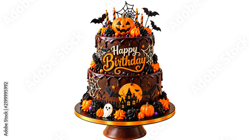 Spooky Halloween Birthday Cake on png transparent background 