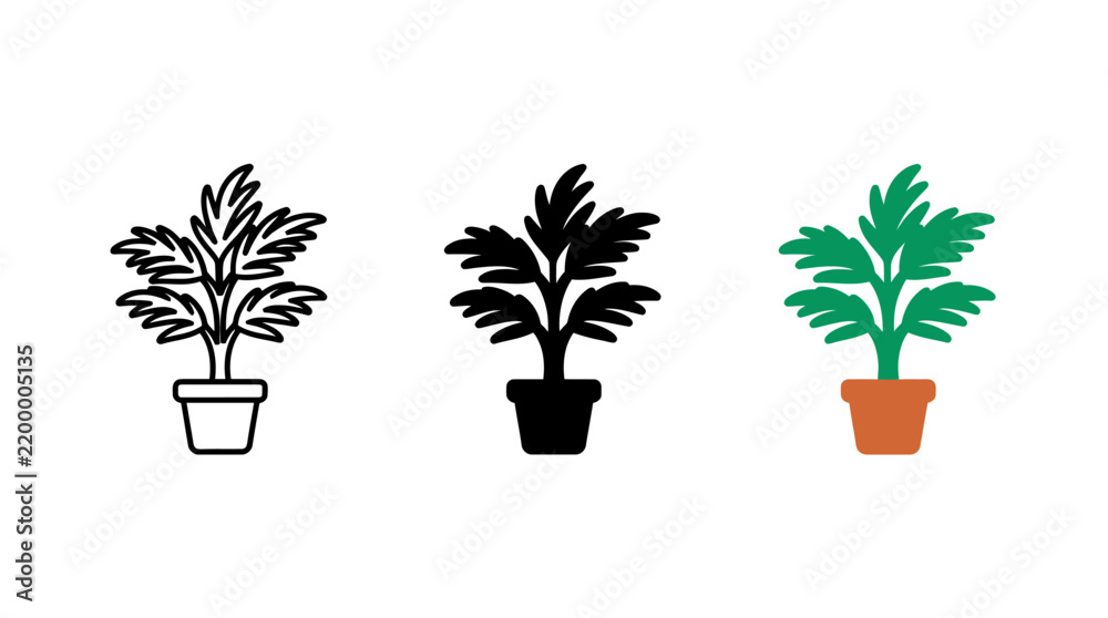 Obraz premium Parlor palm plant potted houseplant icon vector illustration set graphic design element