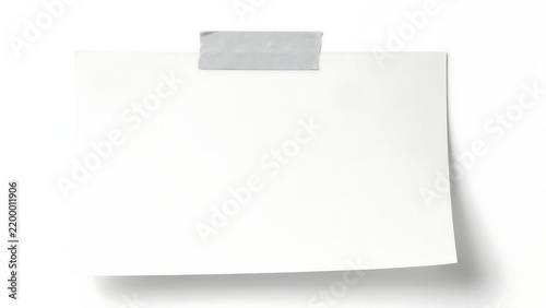 Blank white horizontal note paper attached with adhesive tape on white background studio mockup template