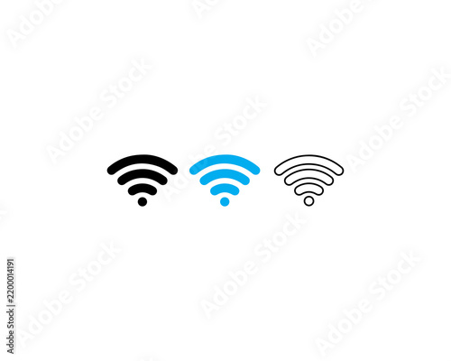 Three variations of wi fi signal icons in black blue and outline styles