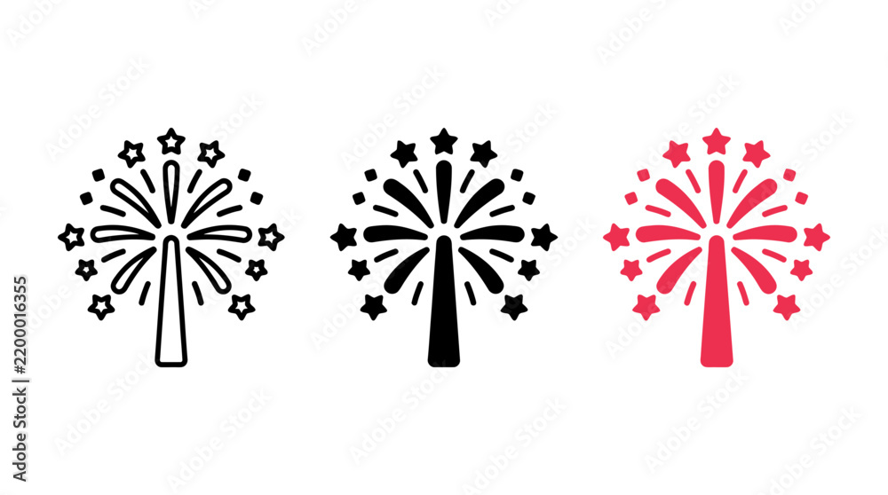 Obraz premium Fireworks simple vector icon design set illustration isolated on white background
