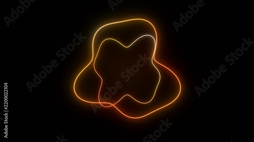Abstract glowing orange neon shapes with fluid curves on dark background