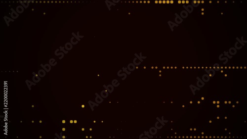 Abstract dark background with glowing gold digital dot matrix patterns and cyber tech glowing lines