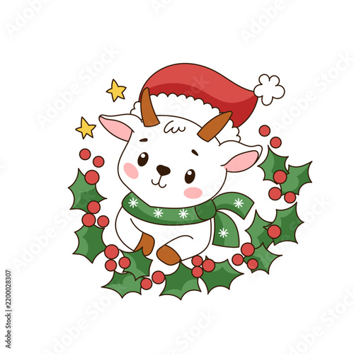 Funny illustration with Christmas goat