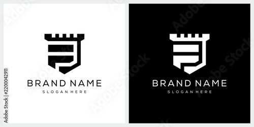 Initial letter F castle fortress building of kingdom logo design vector
