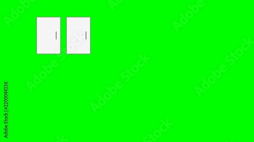 Minimalist white door icons animation on green screen background