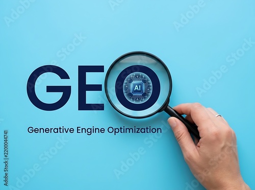 Generative Engine Optimization (GEO) Concept with AI Icon and Magnifying Glass