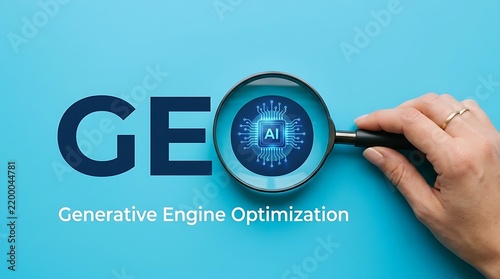 Generative Engine Optimization (GEO) Concept with AI Icon and Magnifying Glass