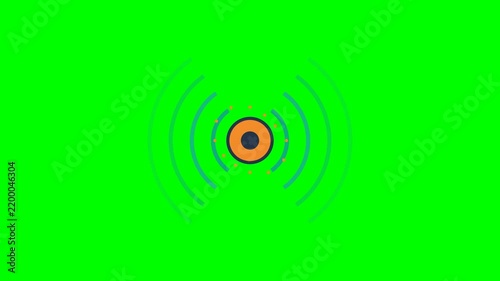 Animated signal icons emitting sound waves on green screen