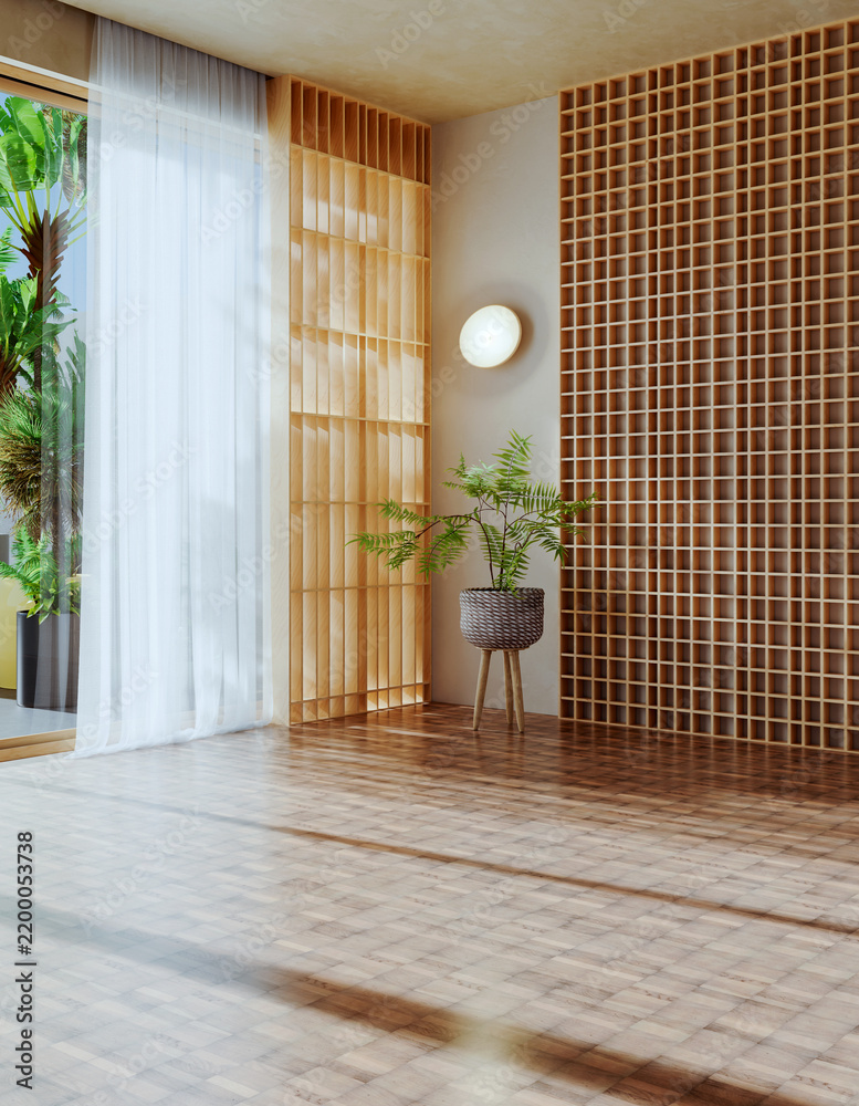 Obraz premium 3D rendering, 3d illustration, Large Luxury modern living room interior, brutalist architecture realistic lighting, Graphic Overlay wide angle, contemporary furniture, clean lines, minimalist decor,