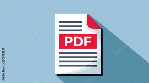 PDF Document Note Icon in Flat Style, Paper Sheet Vector Illustration