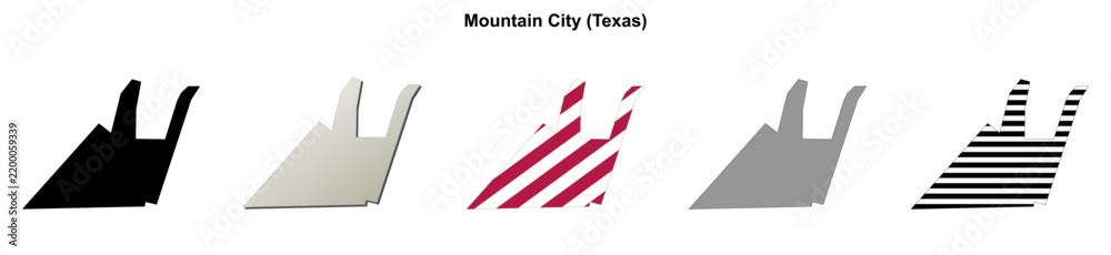 Fototapeta premium Mountain City (Texas) blank outline map set