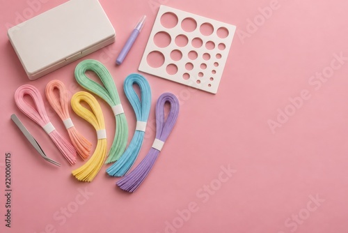 Quilling tool sizing board six paper bundles tweezers and box