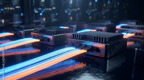 High Speed Data Center Network Switches With Glowing Fiber Optic Cables