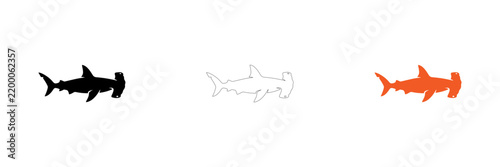 Three stylized shark icons in different designs isolated on transparent background, Vector