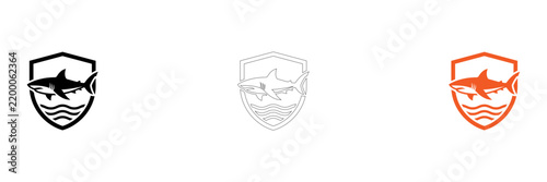 Shark logo with shield and skull design isolated on transparent background, Vector