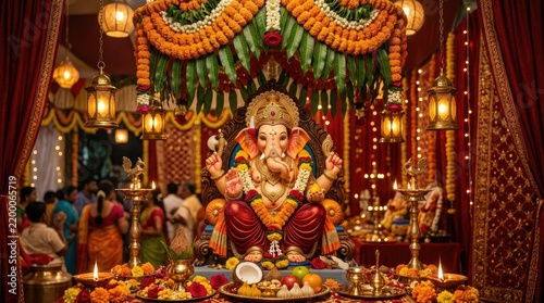 colorful ganesha idol decorated for festival celebration