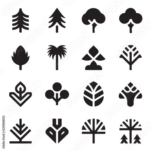 Set of Nature and Web Vector Icons with Heart, Tree, Sun, Beach, Water and Love Symbols for Modern Graphic Design and Digital Illustration