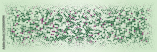 Abstract halftone pattern with circular dots in green and purple gradient