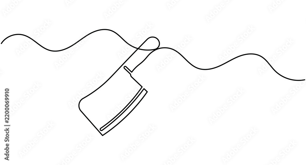 Obraz premium Meat cleaver continuous one line art drawing minimalist butcher vector illustration with editable stroke