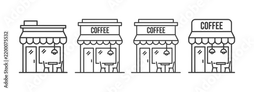 Set of four minimalist line coffee shop storefront