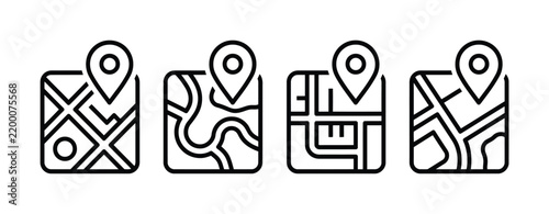 Set of four minimalist map and location pin outline