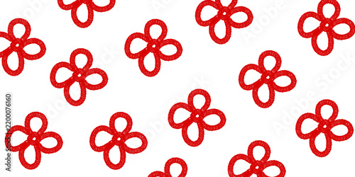 A red floral pattern background featuring randomly scattered line-style elements.