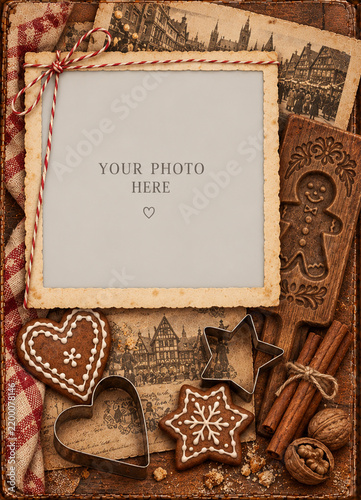 traditional christmas scrapbook page with photo placeholder in vintage style