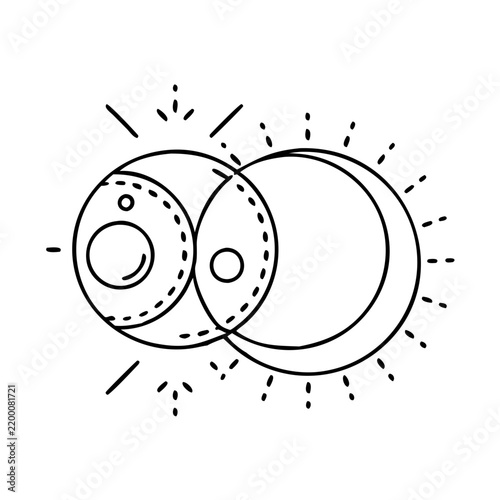Solar eclipse phases with sun and moon illustration - Simple vector icon showing solar eclipse phases with sun, moon, and shadow effects.