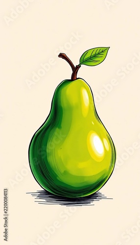 Vibrant green pear drawing with textured background, ||green, realistic