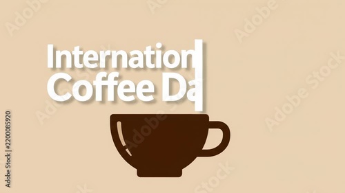 International Coffee Day celebration graphic with a rotating coffee cup icon animation