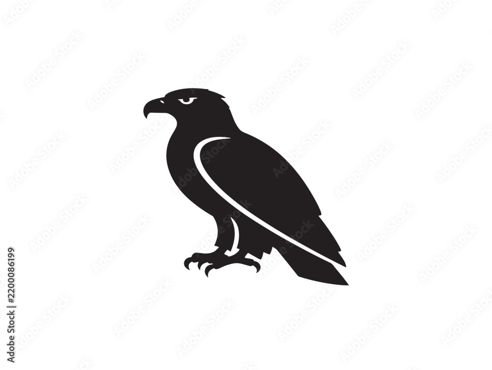 Fototapeta premium Bald eagle silhouette standing poised for flight in minimalist vector design with clean white background