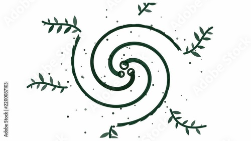 Hand crafted animated fern unfurl spiral in green and teal on a clean light background. Seamless looping 4K motion graphics video with free space for text, ideal for branding, social media content and
