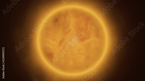 Massive glowing red giant star with swirling plasma surface, cosmic sun loop background. Glowing cosmic red giant star with animated surface flare