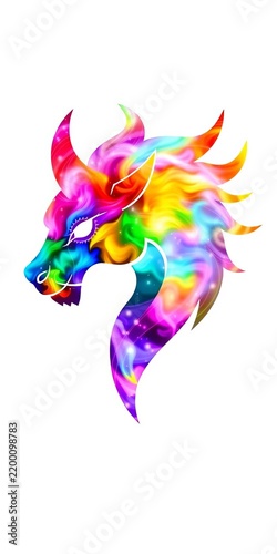 Magical mythical creature's head outlined in simple shapes, mythical animals, outline