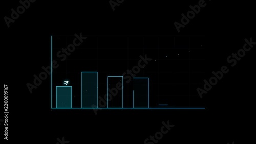 Neon blue financial bar chart growth animation on dark background
