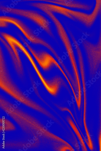 Abstract Blue and Orange Fluid Wave Background with Grainy Texture and Glowing Curves