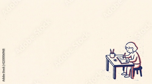 新年の抱負と目標をノートに書く人物のリソグラフ風イラスト