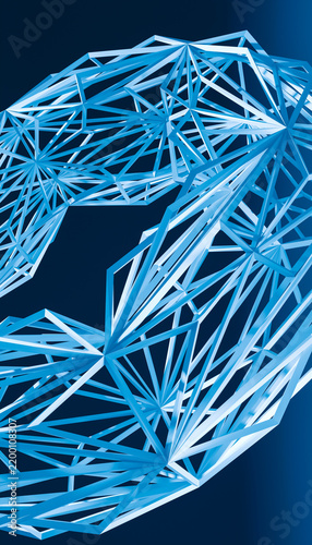 Abstract blue geometric 3d network structure render