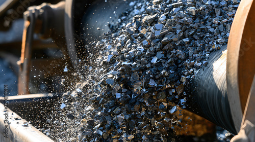 Industrial conveyor belt transport metal ore mineral material at mine site