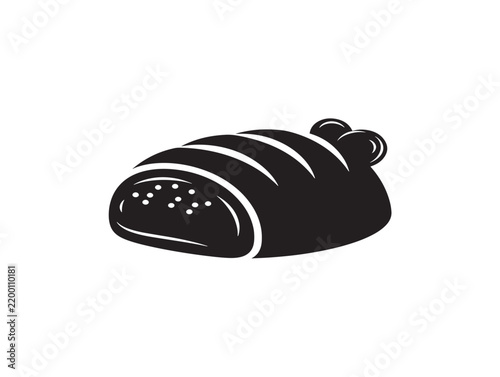 Minimalist bakery logo icon featuring bread loaf with sesame seeds in flat design style